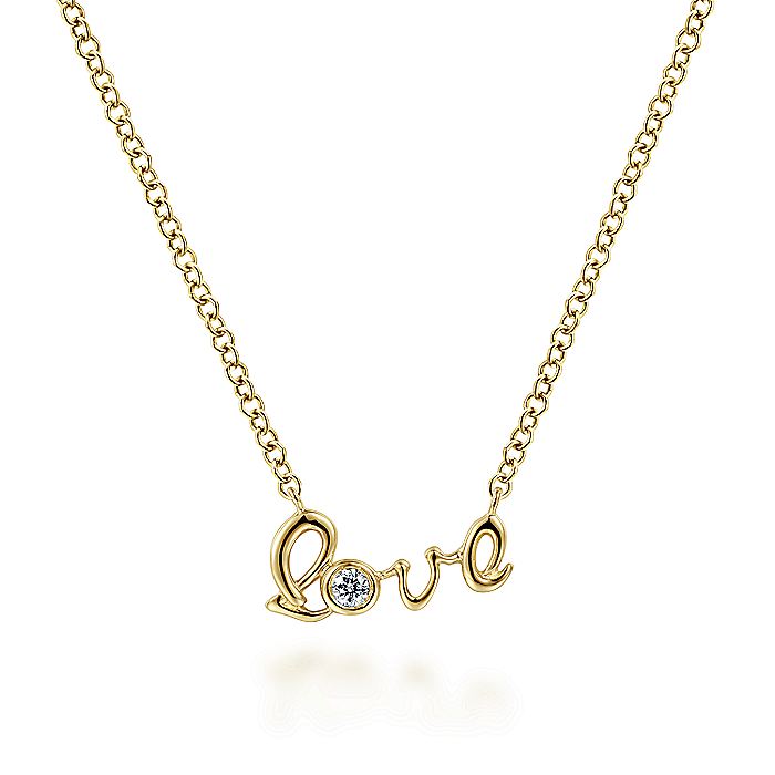 Gabriel & Co. NK6406Y45JJ 14K Yellow Gold Love Pendant Necklace with Diamond Accent