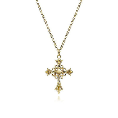 Gabriel & Co. NK6410Y4JJJ 14K Yellow Gold Vintage Inspired Cross Pendant Necklace