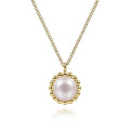 Gabriel & Co. NK6412Y4JPL 14K Yellow Gold Round Pearl Pendant Necklace with Bujukan Beaded Frame