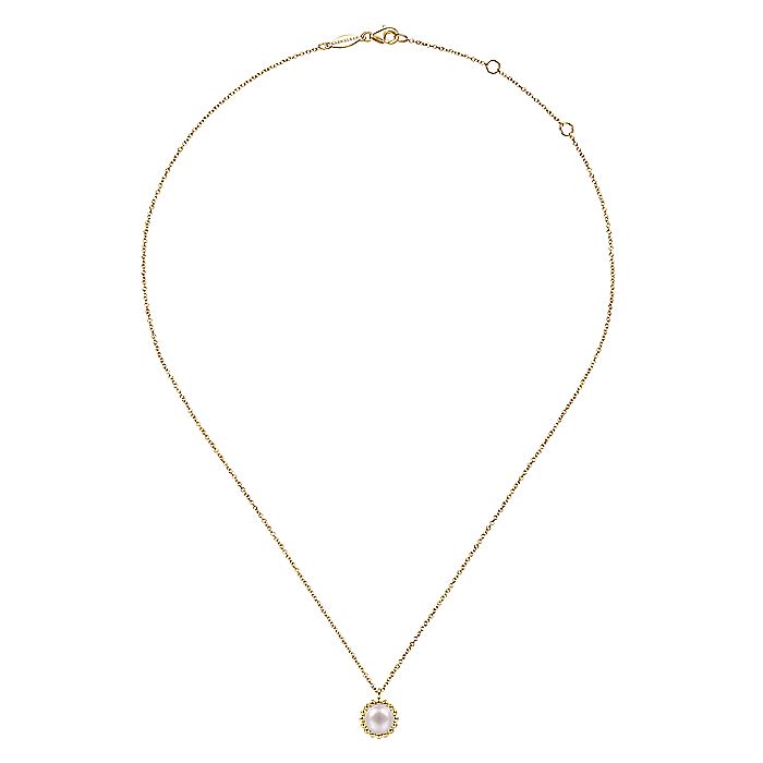 Gabriel & Co. NK6412Y4JPL 14K Yellow Gold Round Pearl Pendant Necklace with Bujukan Beaded Frame