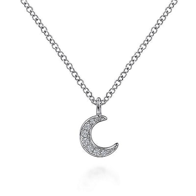 Gabriel & Co. NK6422W45JJ 14K White Gold Diamond Pavé Moon Pendant Necklace