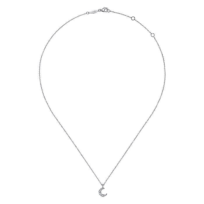 Gabriel & Co. NK6422W45JJ 14K White Gold Diamond Pavé Moon Pendant Necklace