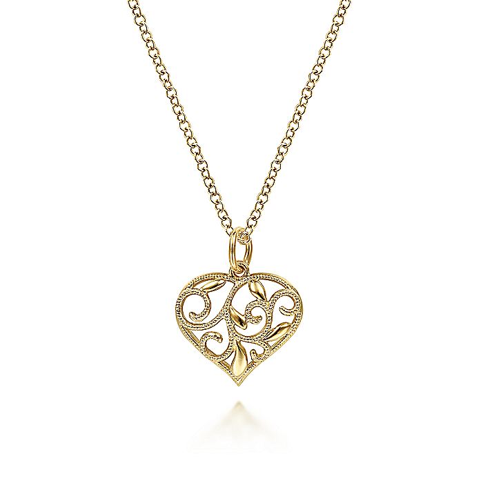 Gabriel & Co. NK6428Y4JJJ 14K Yellow Gold Swirling Heart Pendant Necklace