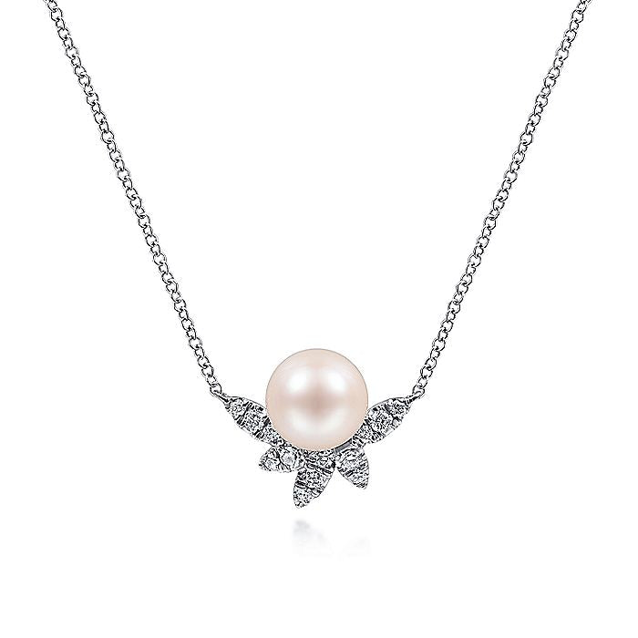 Gabriel & Co. NK6439W45PL 14K White Gold Pearl and Diamond Necklace