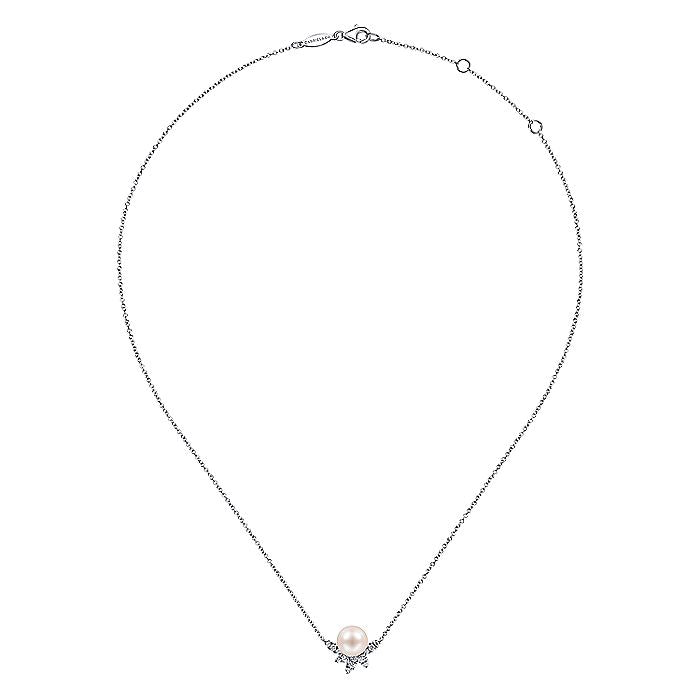 Gabriel & Co. NK6439W45PL 14K White Gold Pearl and Diamond Necklace