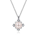 Gabriel & Co. NK6440W45PL 14K White Gold Round Pearl Pendant Necklace with Diamond Accents