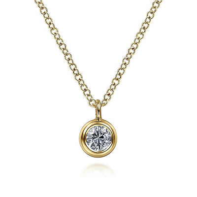 Gabriel & Co. NK6472Y4JWS 14K Yellow Gold Round Bezel Set White Sapphire Pendant Necklace