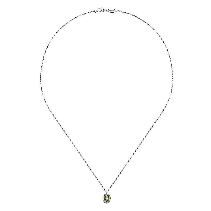 Gabriel & Co. NK647W45PE 18 inch 14K White Gold Peridot and Diamond Halo Drop Necklace