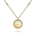 Gabriel & Co. NK6490Y4JJJ 14K Yellow Gold Round Cutout Cross Pendant Necklace with Bujukan Bead Frame