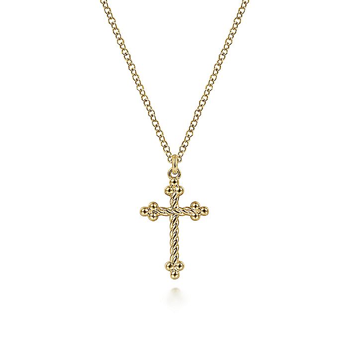 Gabriel & Co. NK6492Y4JJJ 14K Yellow Gold Twisted Rope Cross Pendant Necklace