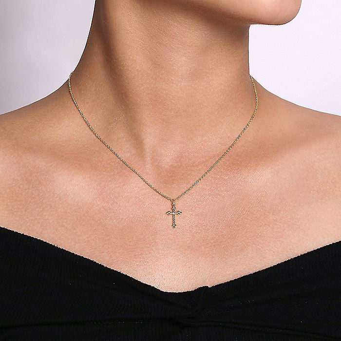 Gabriel & Co. NK6492Y4JJJ 14K Yellow Gold Twisted Rope Cross Pendant Necklace