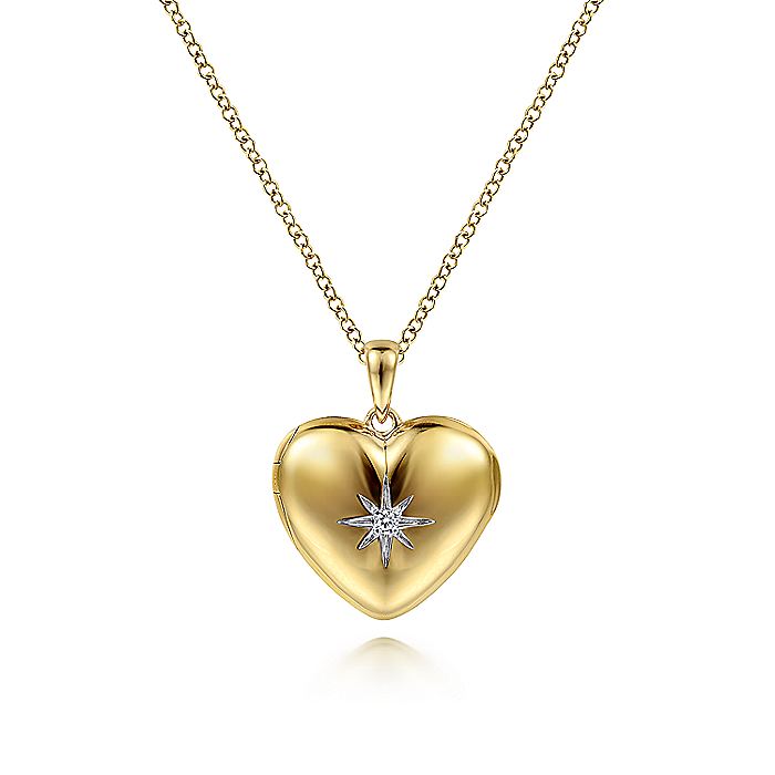 Gabriel & Co. NK6501Y45JJ 14K Yellow Gold Puff Heart Pendant Necklace with Diamond Star