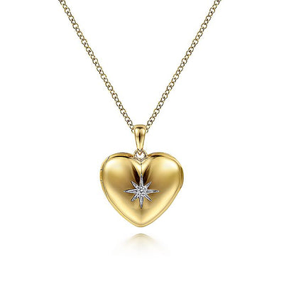 Gabriel & Co. NK6501Y45JJ 14K Yellow Gold Puff Heart Pendant Necklace with Diamond Star