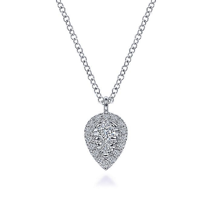 Gabriel & Co. NK6586W45JJ 14K White Gold Inverted Teardrop Diamond Pendant Necklace