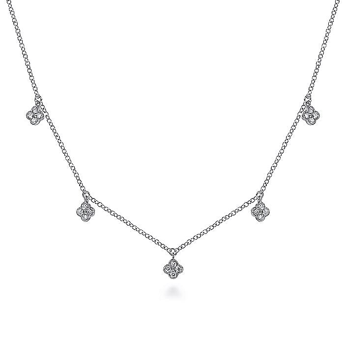 Gabriel & Co. NK6591W45JJ 14K White Gold Diamond Pavé Clover Drop Necklace