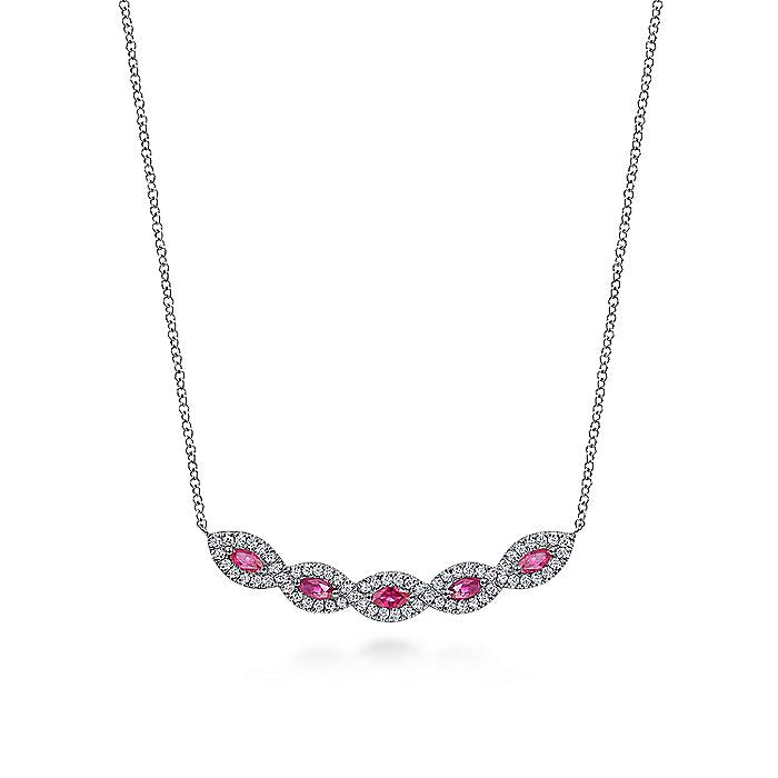 Gabriel & Co. NK6628W45RA 14K White Gold Diamond and Ruby Necklace