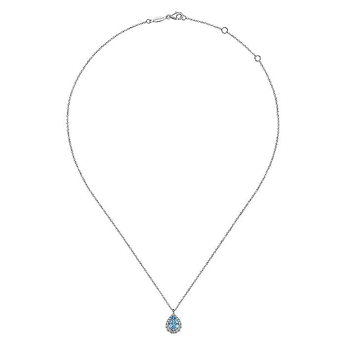 Gabriel & Co. NK6629W45BT 14K White Gold Pear Shape Blue Topaz and Diamond Halo Pendant Necklace