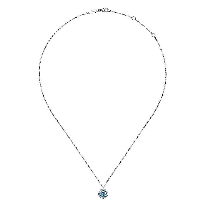 Gabriel & Co. NK6631W45BT 14K White Gold Round Blue Topaz and Diamond Halo Pendant Necklace